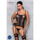 Сетчатый корсет из эко-кожи, с люверсами и съемными пажами Malwia Corset black S/M — Passion photo 3